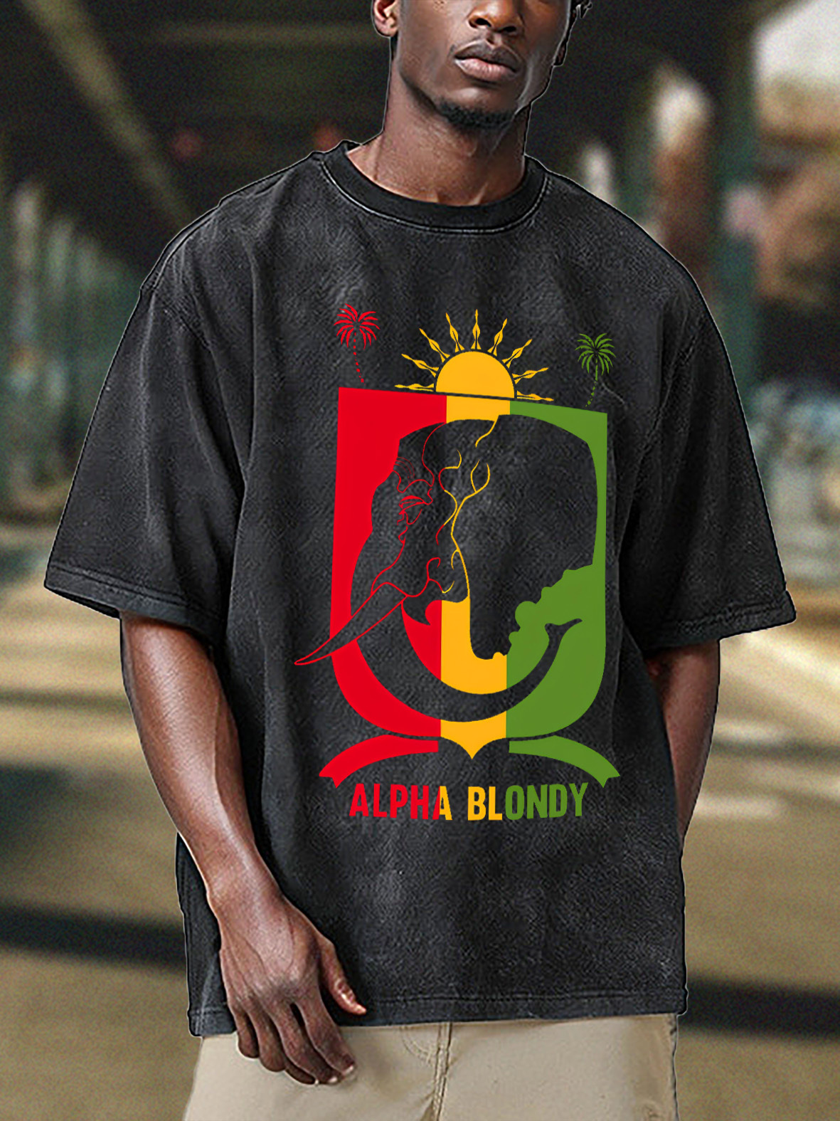 Men's Alpha Blondy Print Cotton Washed T-Shirt-Styleame