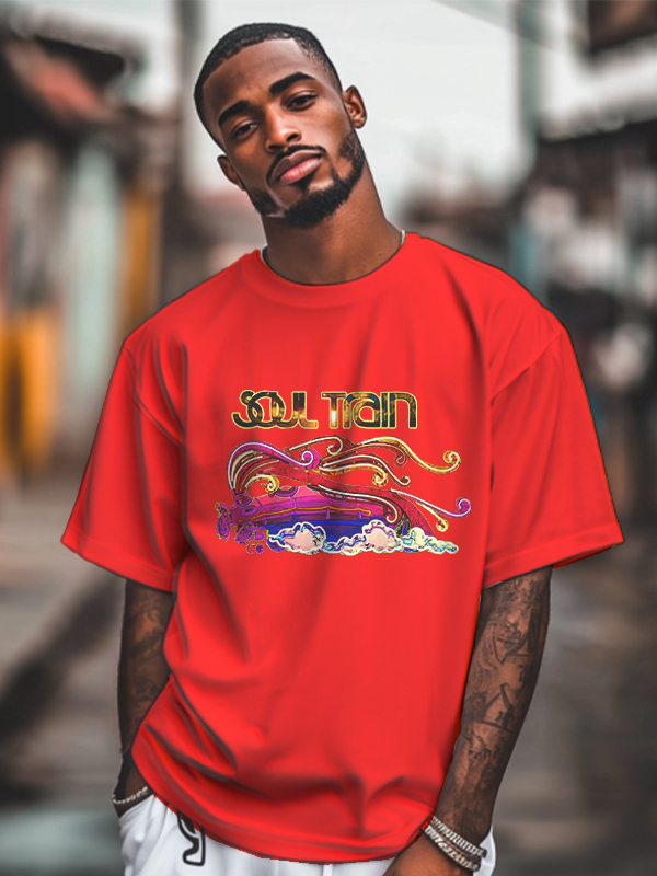 Men's Soul Train Graphic Print 100% Cotton Casual T-Shirt
