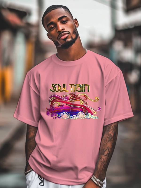 Men's Soul Train Graphic Print 100% Cotton Casual T-Shirt