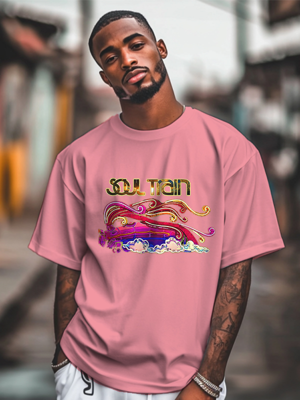 Men's Soul Train Graphic Print 100% Cotton Casual T-Shirt