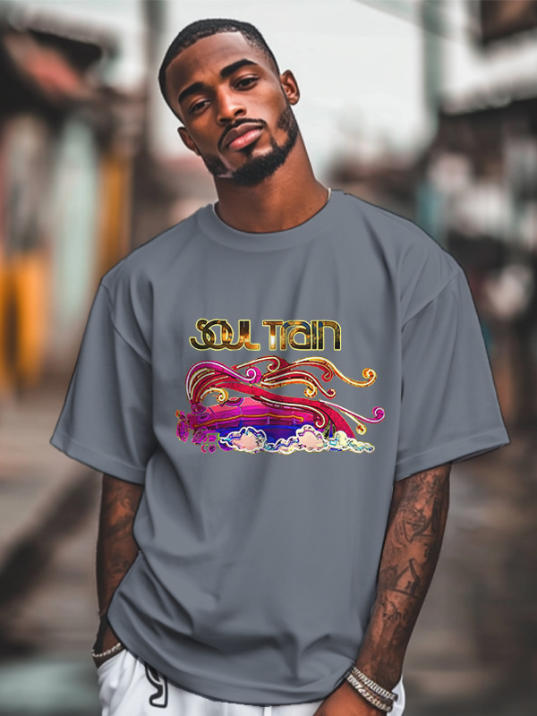 Men's Soul Train Graphic Print 100% Cotton Casual T-Shirt