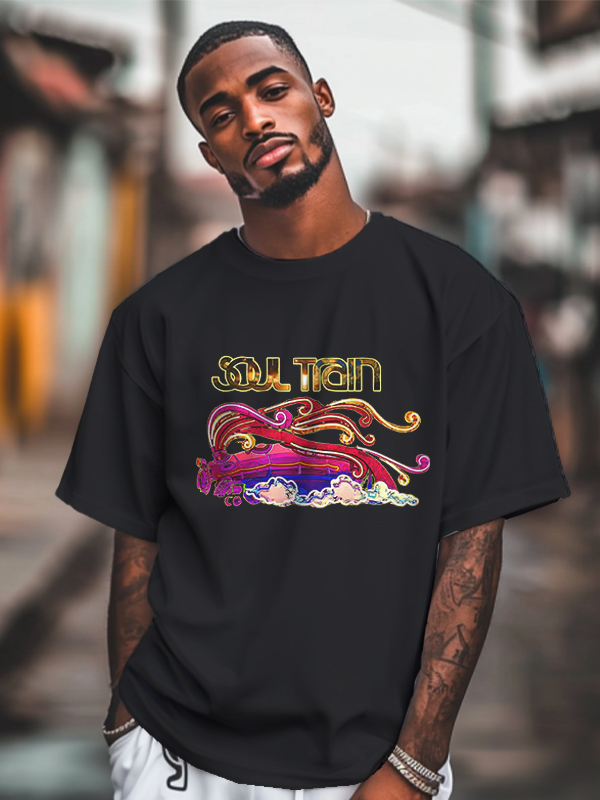 Men's Soul Train Graphic Print 100% Cotton Casual T-Shirt