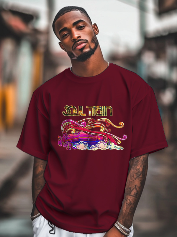 Men's Soul Train Graphic Print 100% Cotton Casual T-Shirt