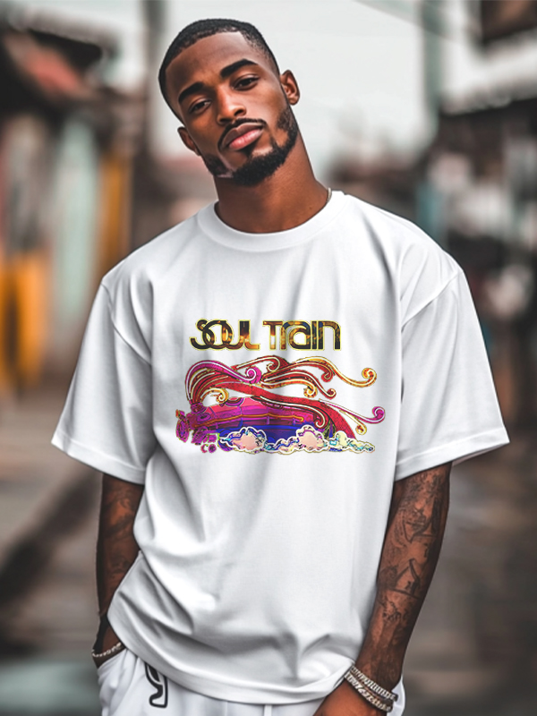 Men's Soul Train Graphic Print 100% Cotton Casual T-Shirt