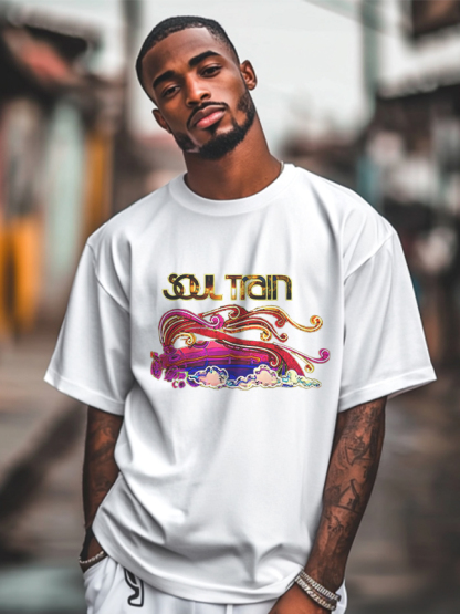 Men's Soul Train Graphic Print 100% Cotton Casual T-Shirt