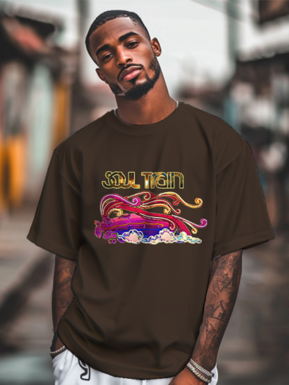 Men's Soul Train Graphic Print 100% Cotton Casual T-Shirt