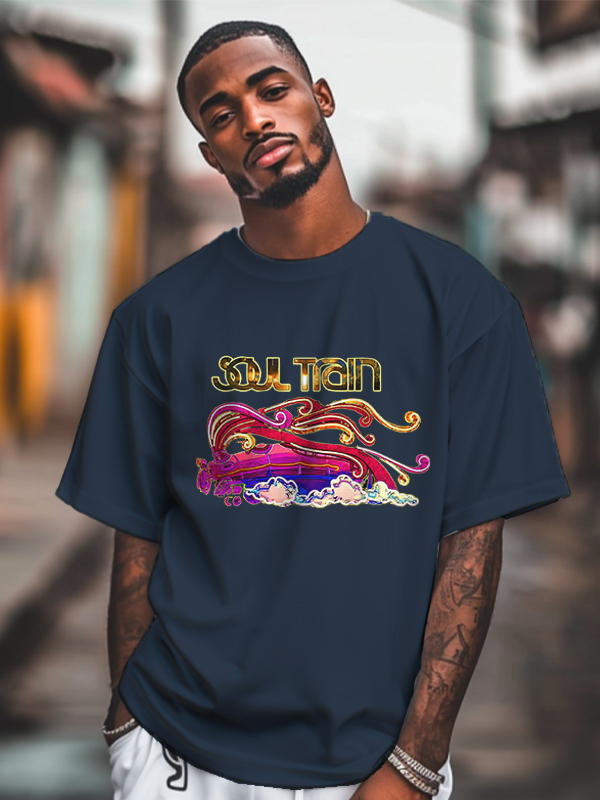 Men's Soul Train Graphic Print 100% Cotton Casual T-Shirt