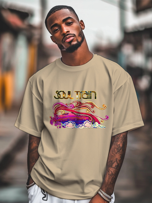 Men's Soul Train Graphic Print 100% Cotton Casual T-Shirt