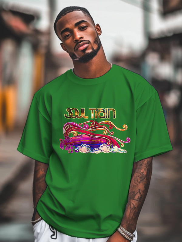 Men's Soul Train Graphic Print 100% Cotton Casual T-Shirt