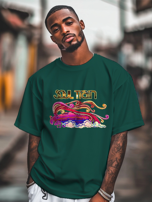 Men's Soul Train Graphic Print 100% Cotton Casual T-Shirt