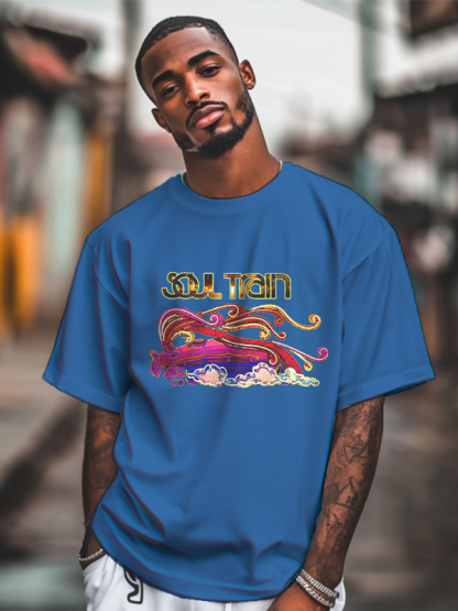 Men's Soul Train Graphic Print 100% Cotton Casual T-Shirt