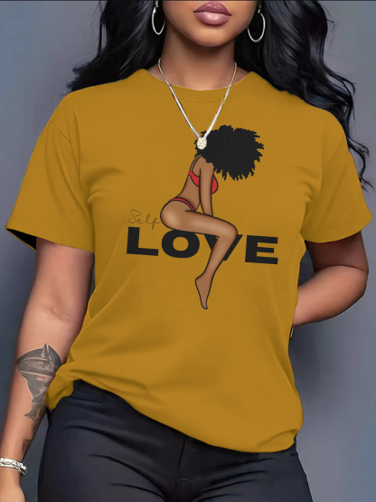 Women's Self Love Black Woman Print Cotton Casual T-Shirt-Styleame