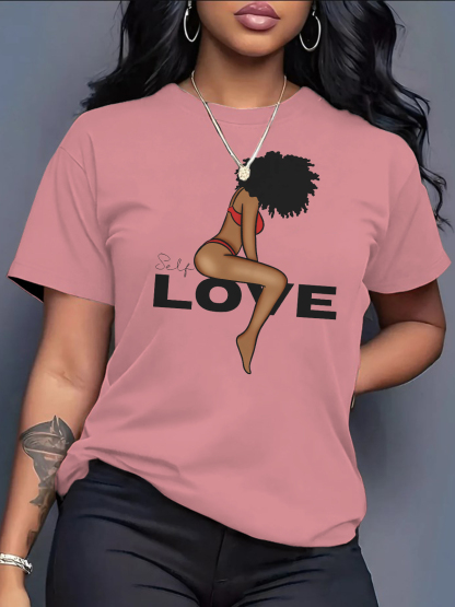 Women's Self Love Black Woman Print Cotton Casual T-Shirt-Styleame