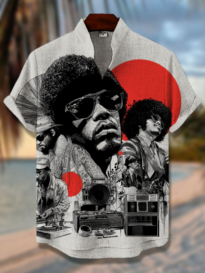 Men's Black Funk Music Art Print Casual Shirt-Styleame