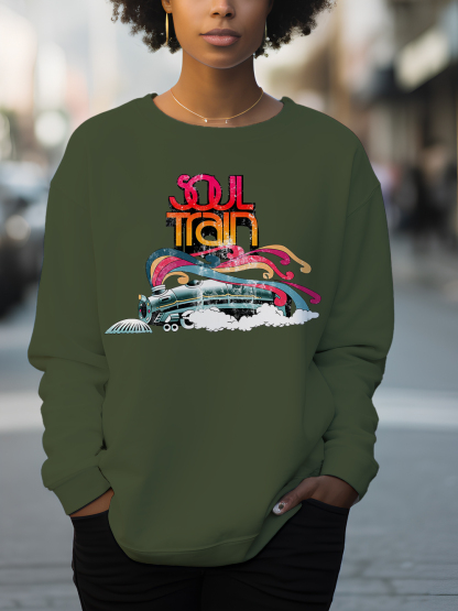 Women's Soul Train Print Cotton Long Sleeve T-Shirt Thin Sweatshirt-Styleame