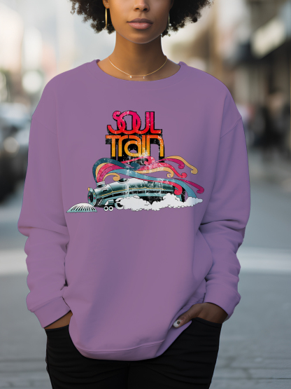 Women's Soul Train Print Cotton Long Sleeve T-Shirt Thin Sweatshirt-Styleame