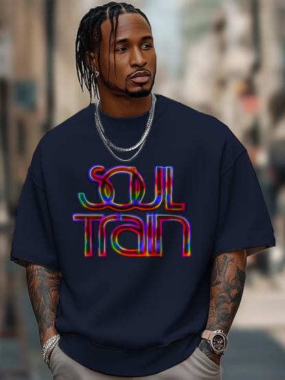 Men's Soul Train Print 100% Cotton Casual T-Shirt
