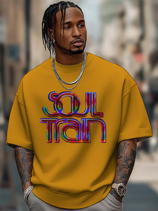Men's Soul Train Print 100% Cotton Casual T-Shirt