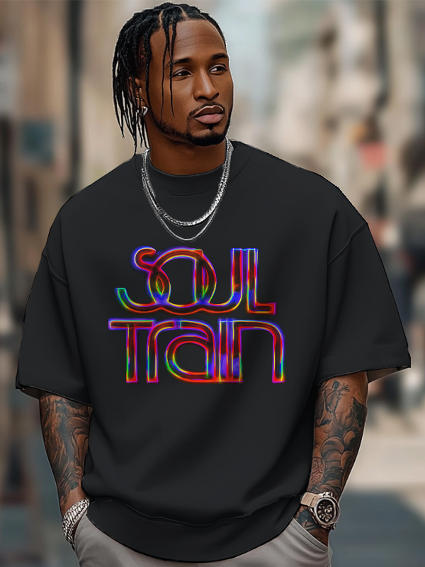 Men's Soul Train Print 100% Cotton Casual T-Shirt