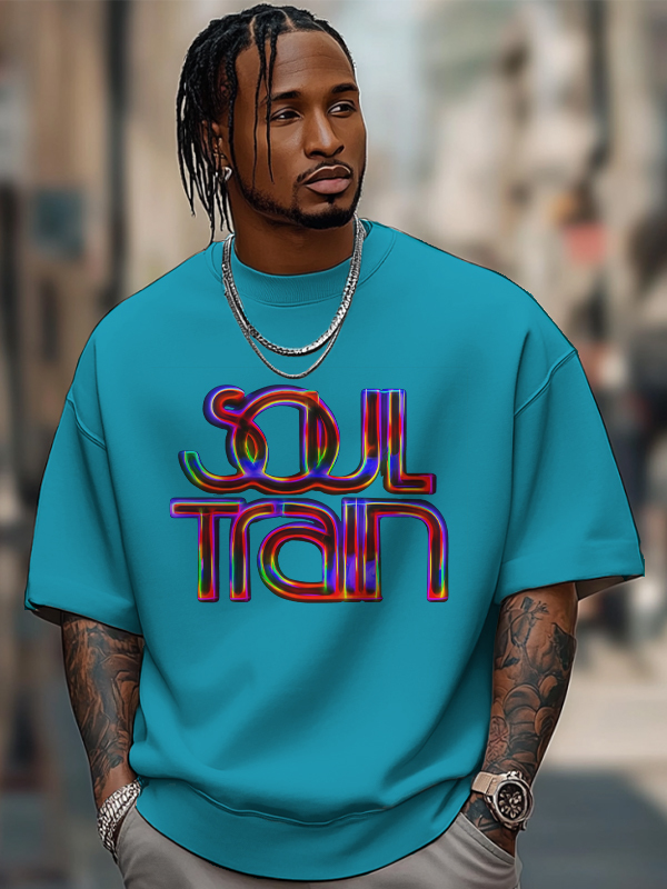 Men's Soul Train Print 100% Cotton Casual T-Shirt