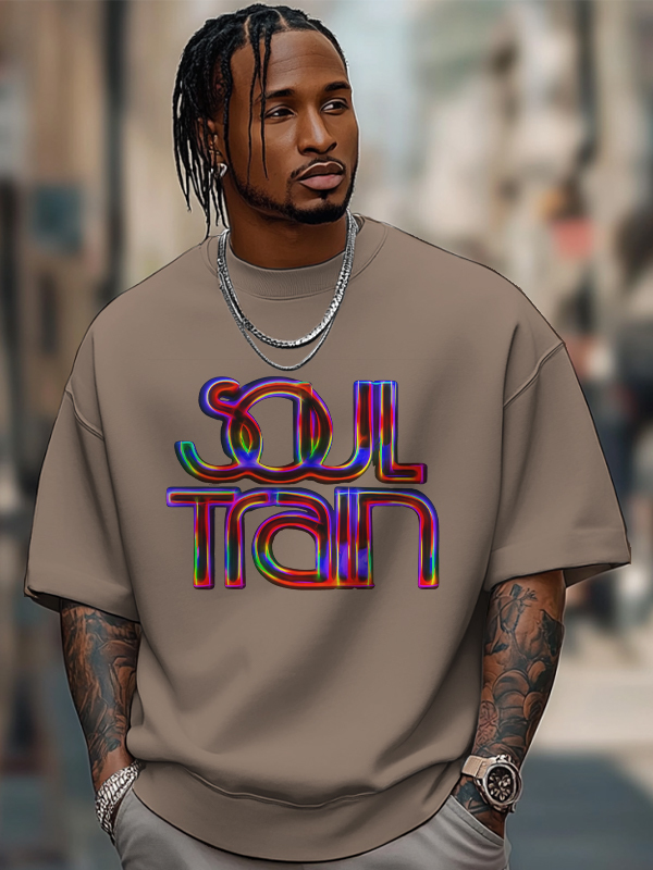 Men's Soul Train Print 100% Cotton Casual T-Shirt