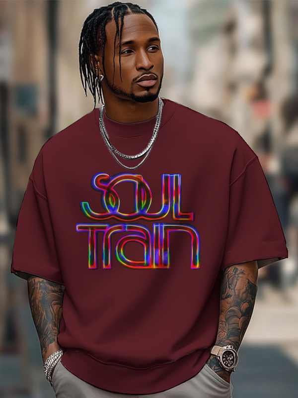 Men's Soul Train Print 100% Cotton Casual T-Shirt