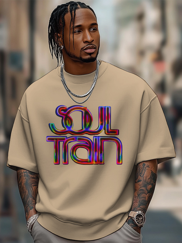 Men's Soul Train Print 100% Cotton Casual T-Shirt