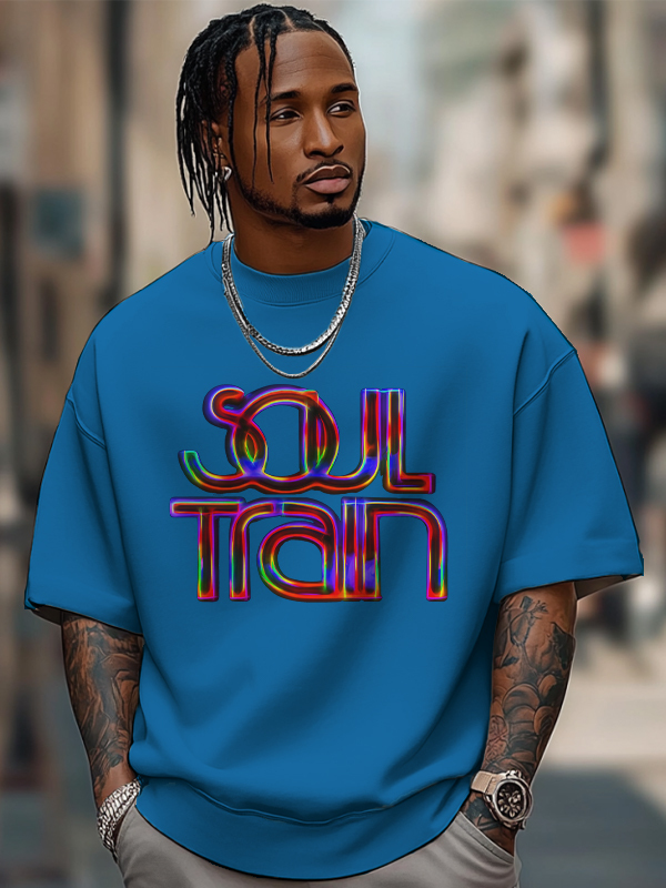 Men's Soul Train Print 100% Cotton Casual T-Shirt