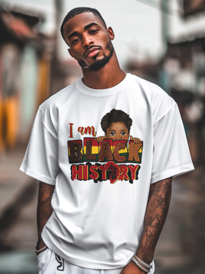 Men's I Am Black History Graphic Print Cotton Casual T-Shirt-Styleame