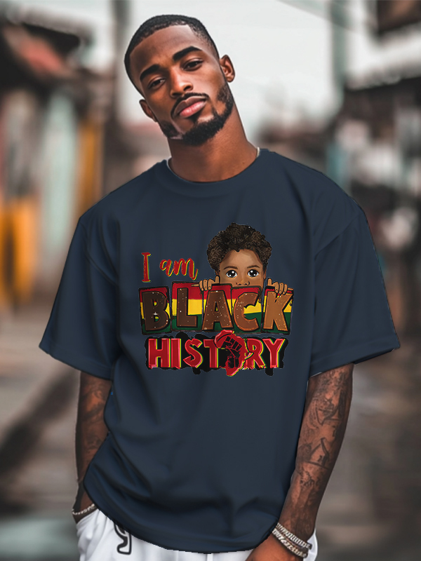 Men's I Am Black History Graphic Print Cotton Casual T-Shirt-Styleame
