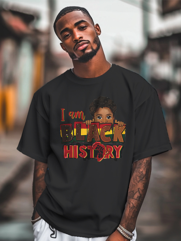 Men's I Am Black History Graphic Print Cotton Casual T-Shirt-Styleame