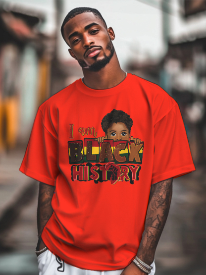 Men's I Am Black History Graphic Print Cotton Casual T-Shirt-Styleame