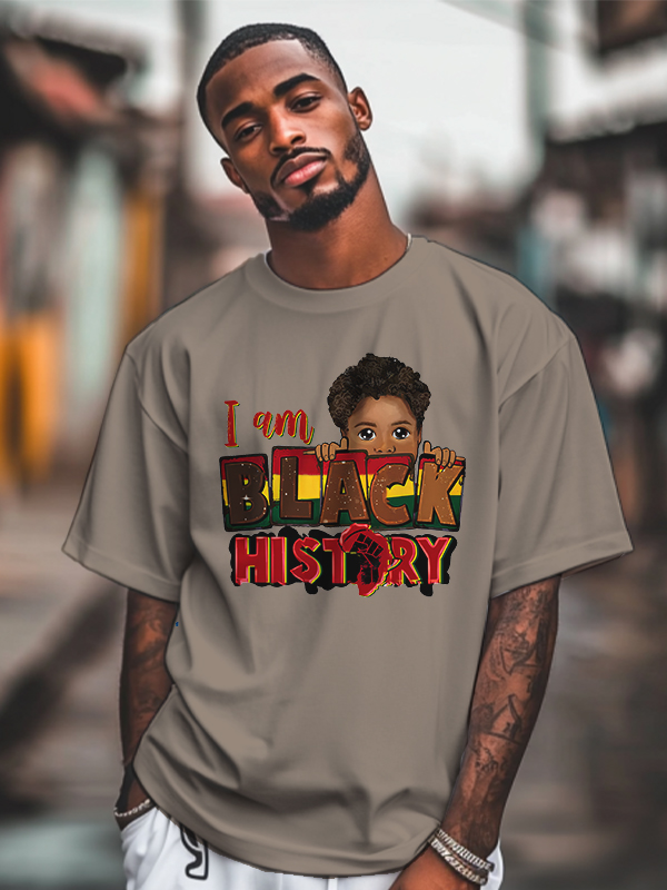 Men's I Am Black History Graphic Print Cotton Casual T-Shirt-Styleame