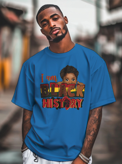 Men's I Am Black History Graphic Print Cotton Casual T-Shirt-Styleame