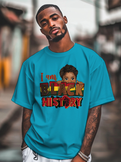 Men's I Am Black History Graphic Print Cotton Casual T-Shirt-Styleame