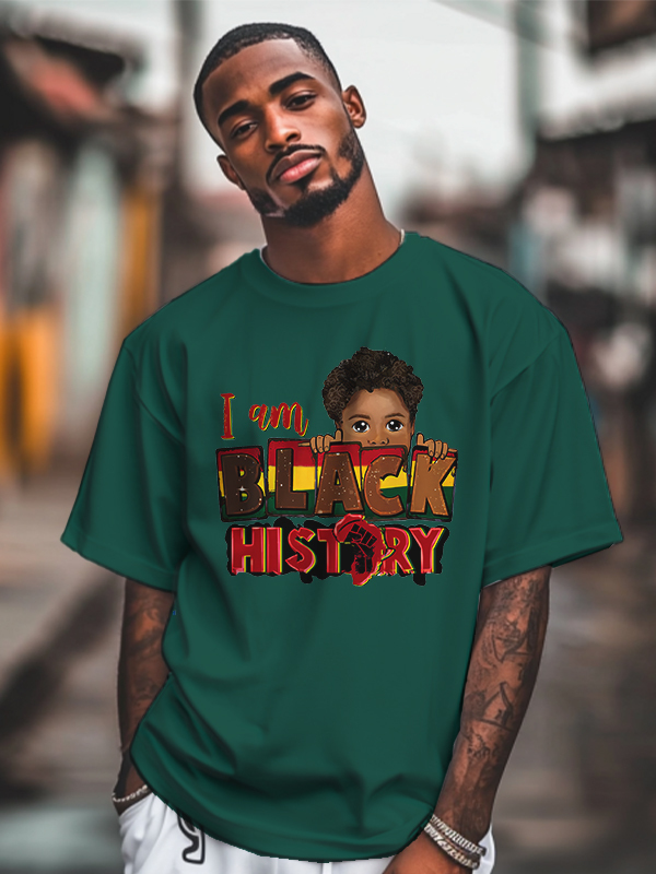 Men's I Am Black History Graphic Print Cotton Casual T-Shirt-Styleame