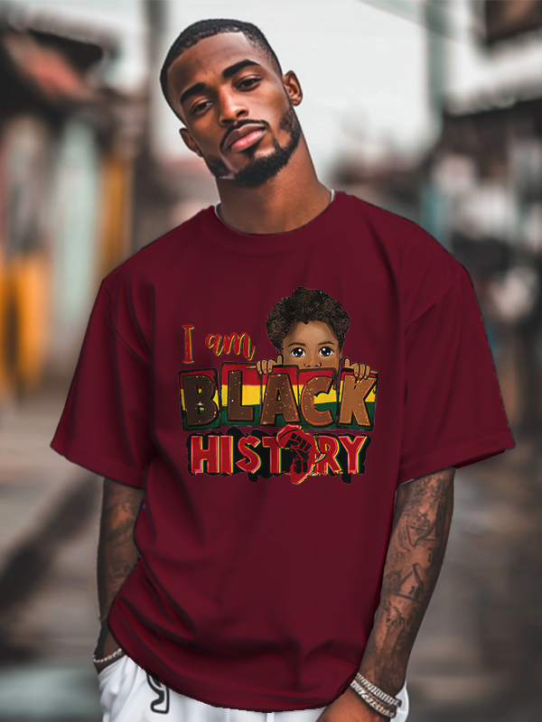 Men's I Am Black History Graphic Print Cotton Casual T-Shirt-Styleame