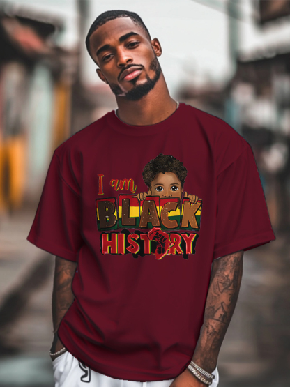 Men's I Am Black History Graphic Print Cotton Casual T-Shirt-Styleame