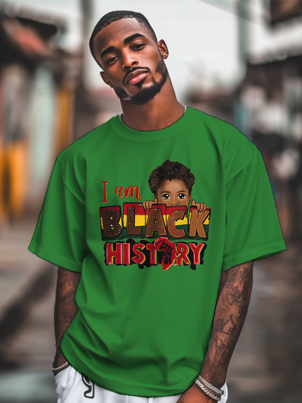 Men's I Am Black History Graphic Print Cotton Casual T-Shirt-Styleame