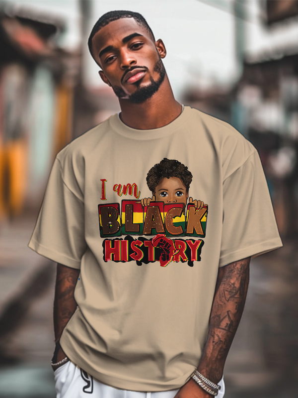 Men's I Am Black History Graphic Print Cotton Casual T-Shirt-Styleame