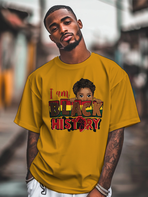 Men's I Am Black History Graphic Print Cotton Casual T-Shirt-Styleame