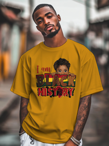 Men's I Am Black History Graphic Print Cotton Casual T-Shirt-Styleame