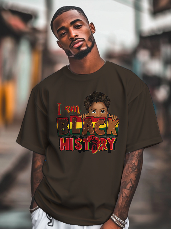 Men's I Am Black History Graphic Print Cotton Casual T-Shirt-Styleame