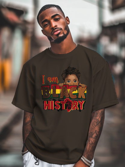 Men's I Am Black History Graphic Print Cotton Casual T-Shirt-Styleame