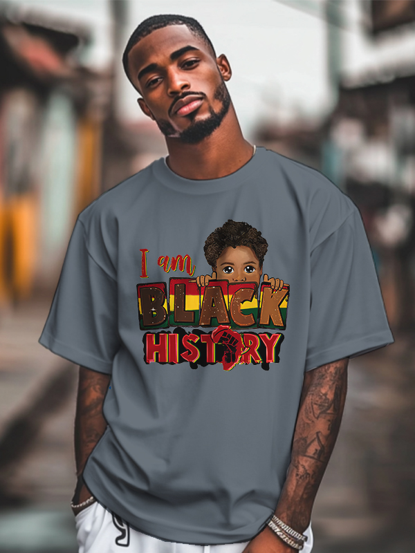 Men's I Am Black History Graphic Print Cotton Casual T-Shirt-Styleame