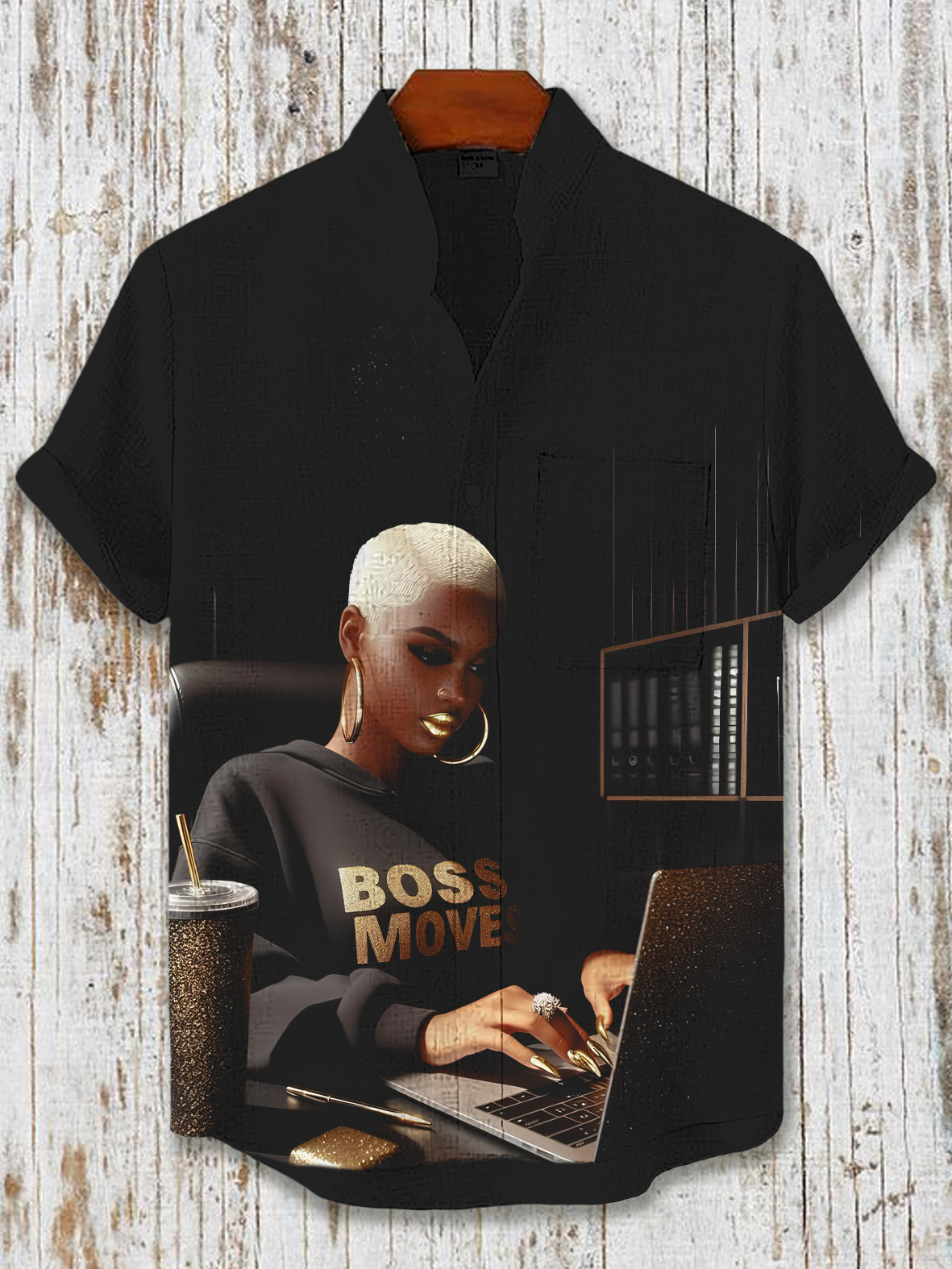 Men's Boss Move Cool Black Girl Art Print Casual Shirt-Styleame