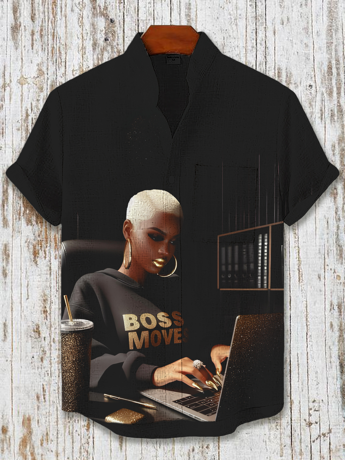 Men's Boss Move Cool Black Girl Art Print Casual Shirt-Styleame