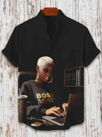 Men's Boss Move Cool Black Girl Art Print Casual Shirt-Styleame