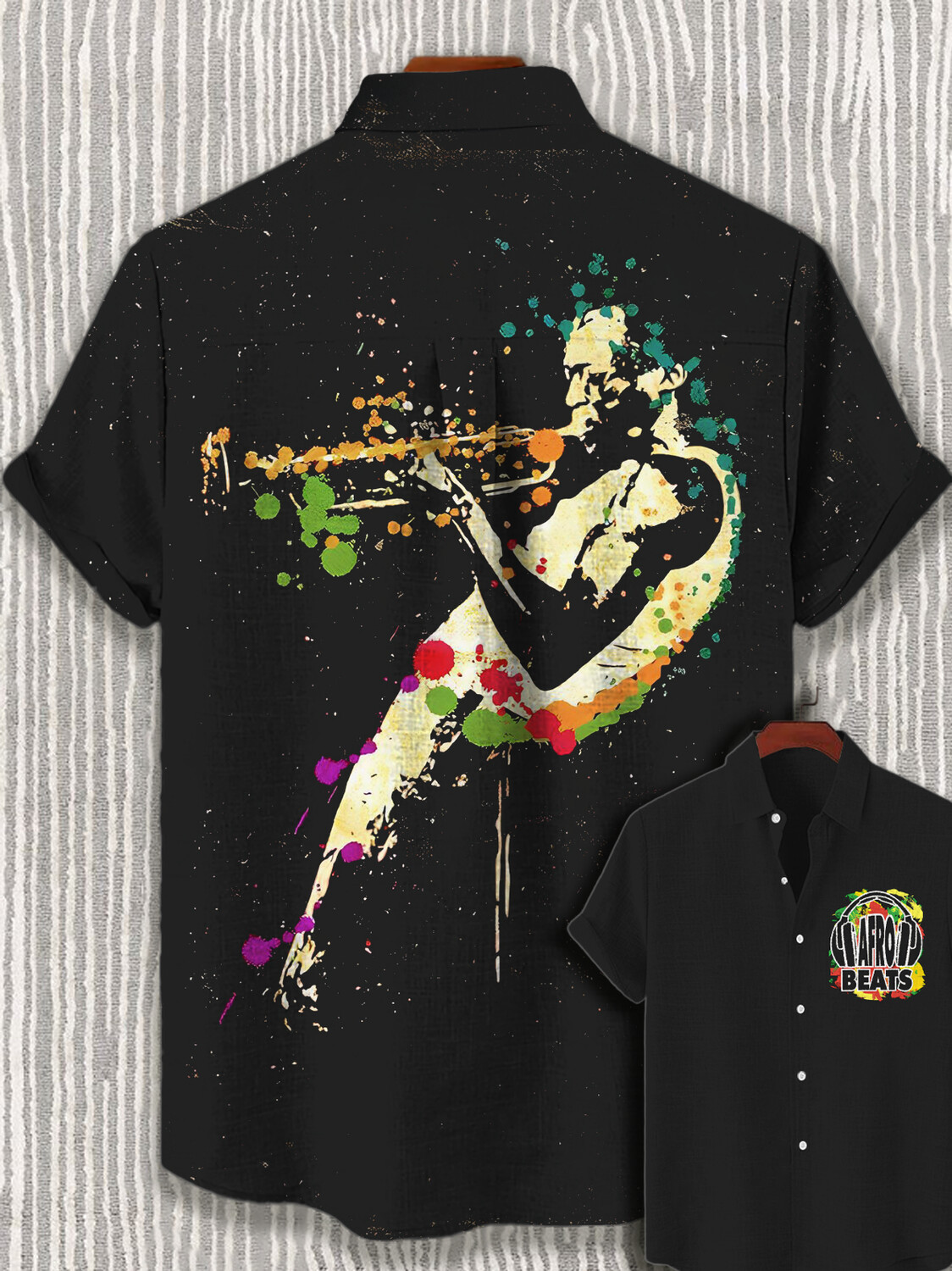 Men's Afro Beats Jazz Art Print Short Sleeve Shirt-Styleame