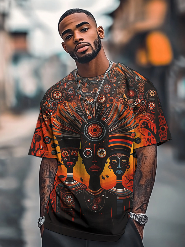 Men's African Masks Painting Print T-Shirt-Styleame